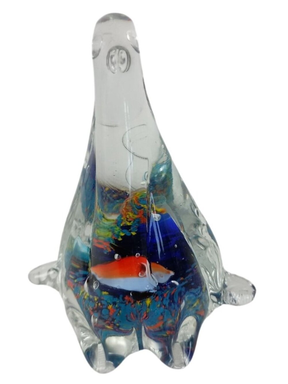 Art Glass PaperWeight Penguin 4.25" With Fish and Coral In Belly Figurine